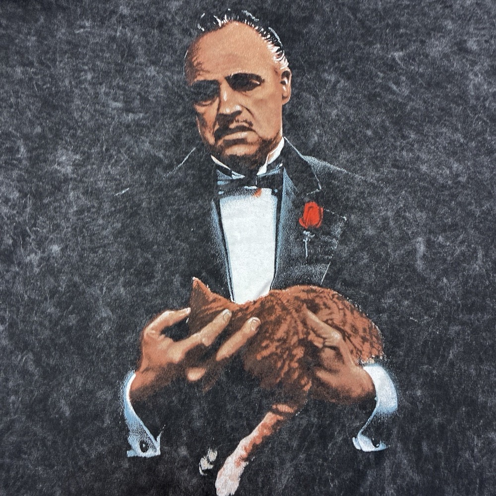 The Godfather Shirt Mens XL Black Vintage Wash Crew Neck Graphic Mobster Mob